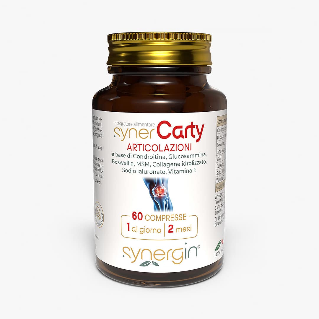 synerCarty-100cc-vetro-verticale-60-cpr synerCarty - con glucosammina e condroitina per il benessere e la mobilità articolare.