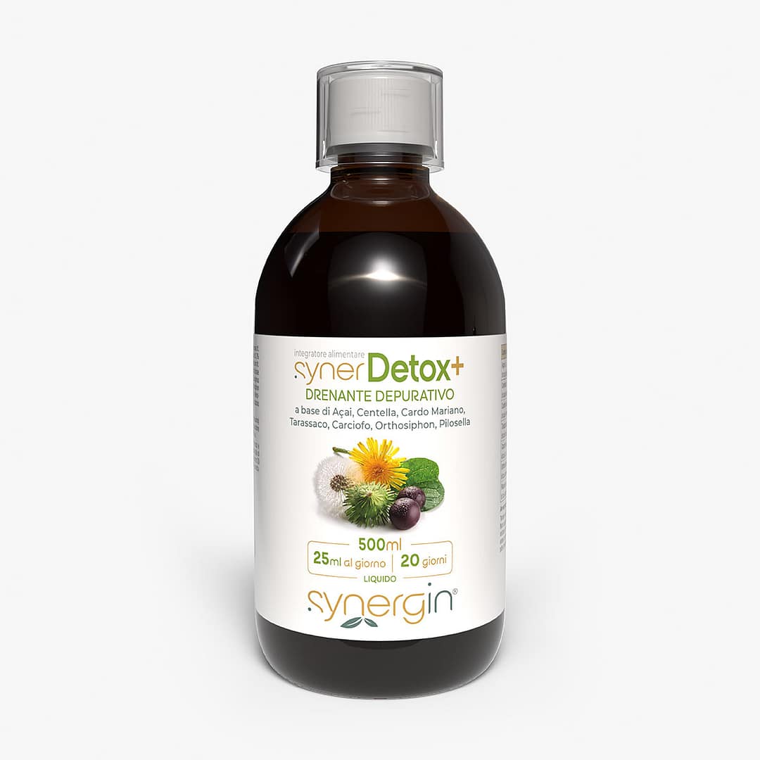 synerDetox-Plus-contenitore-500ml-frontale synerDetox Plus - con Açai e cardo mariano per un'azione detox, depurazione e vitalità.