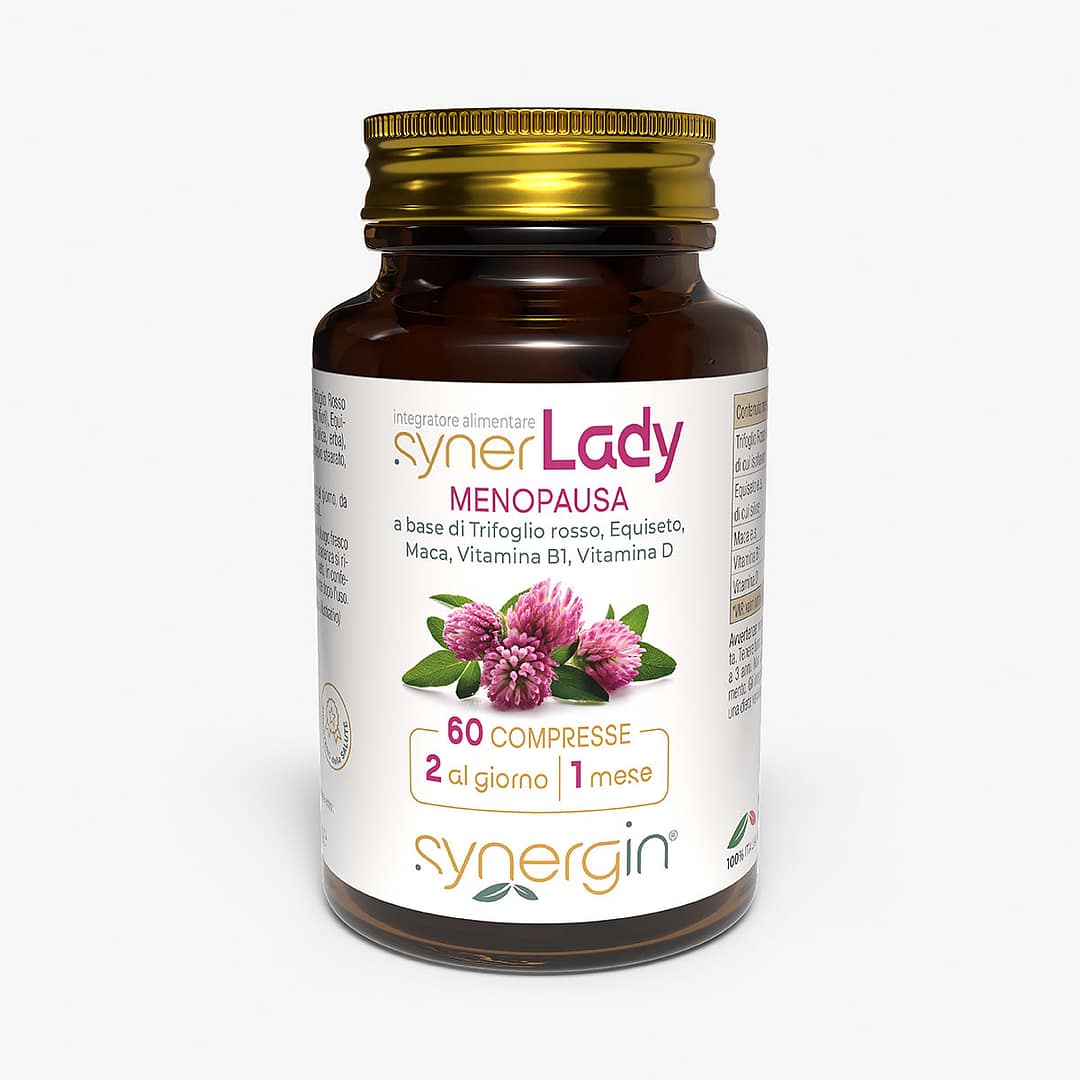synerLady-100cc-vetro-verticale-60-cpr synerLady - integratore di supporto per il benessere della donna in menopausa.