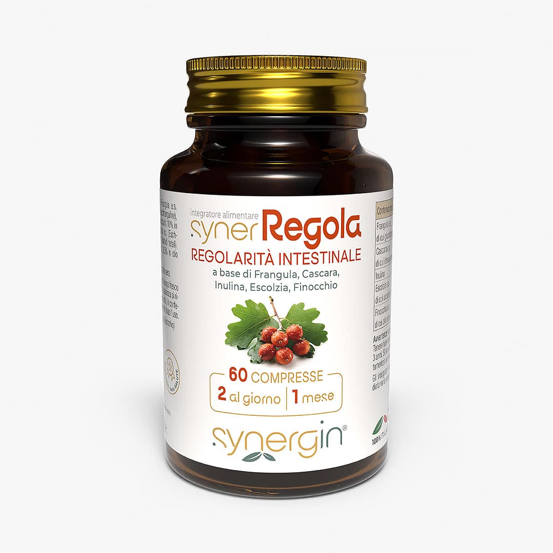synerRegola-100cc-vetro-verticale-60-cpr synerRegola - integratore per favorire la regolarità del transito intestinale naturale.