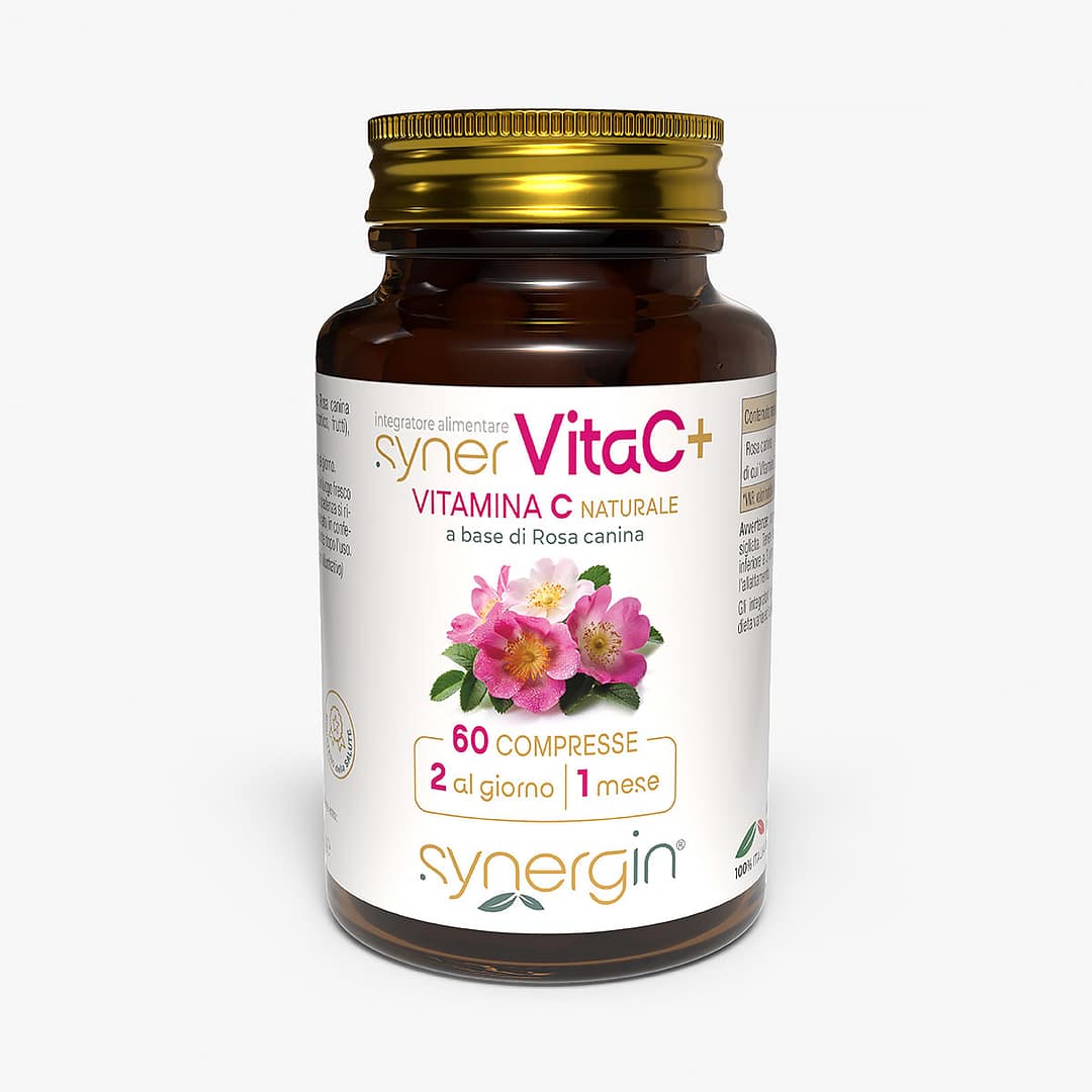 synerVitaC-Plus-100cc-vetro-verticale-60-cpr synerVitaC Plus - con vitamina C naturale da rosa canina per difese e vitalità.