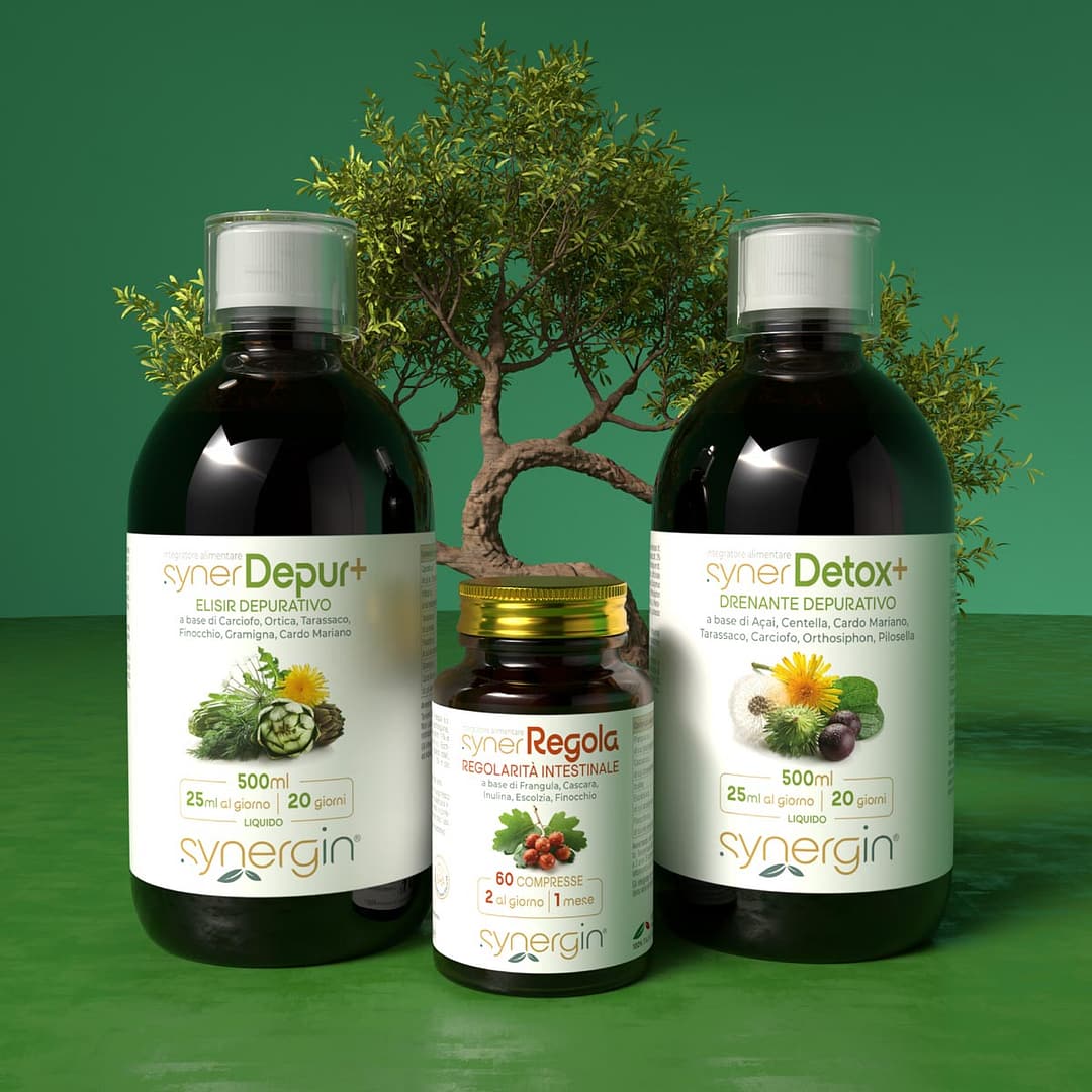 synerKit-Depurazione-Completa-synergin-01 synerKit Depurazione Completa con synerDetox Plus, SynerDepur Plus e SynerRegola - Integratori alimentari a base di Cardo Mariano, Açai e Frangula per eliminare tossine, contrastare gonfiore, favorire il drenaggio dei liquidi