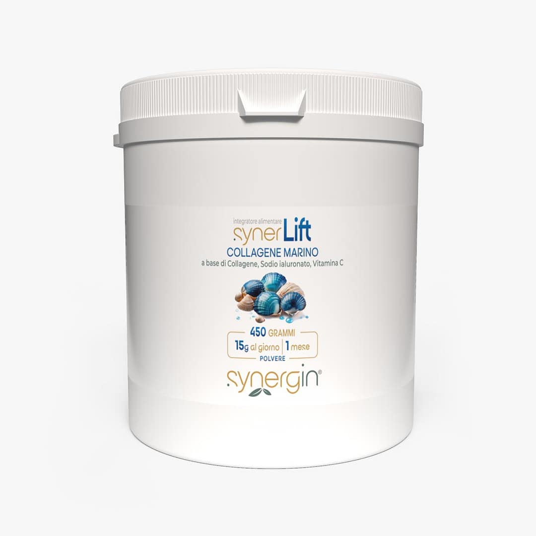 synerLift-new-750cc-vaso-frontale-450g synerLift - con collagene e acido ialuronico per sostenere l'elasticità e tonicità della pelle.
